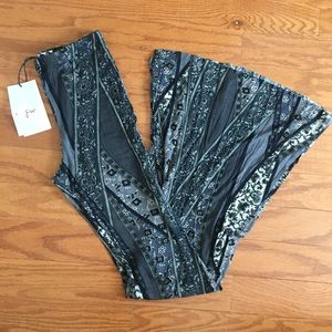 Grey/Black Floral Bell Bottoms